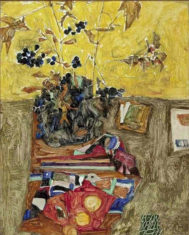 Egon Schiele, Still Life with Flowers and Colored Cloths, 1911