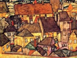 Peinture sur toile de Egon Schiele, Yellow City, 1914 reproduction peinte à la main