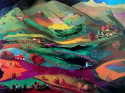 Peinture sur toile de Elene Akhvlediani Georgian Pasanauri Neighbourhood 1959 reproduction peinte à la main