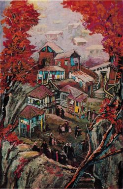 Peinture sur toile de Elene Akhvlediani Rural Landscape - 1975 reproduction peinte à la main