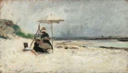 Peinture sur toile de Emma Löwstädt-Chadwick, Beach Parasol, Brittany (Portrait of Amanda Sidwall), 1880 reproduction peinte à la main