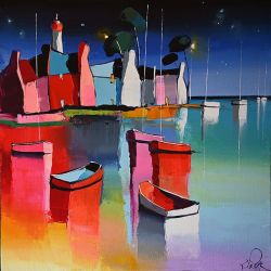 Peinture sur toile de Eric Le Pape 3885 Le Quai Rouge 50x50 1 reproduction peinte à la main