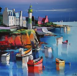 Peinture sur toile de Eric Le Pape 3906 Le Phare Vert De Doelan 80x80 1 reproduction peinte à la main