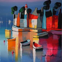 Peinture sur toile de Eric Le Pape 3943 Le Ponton Des Barques 60x60 1 reproduction peinte à la main