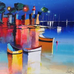 Peinture sur toile de Eric Le Pape A La Lumiere Du Quai 60x60 1 reproduction peinte à la main