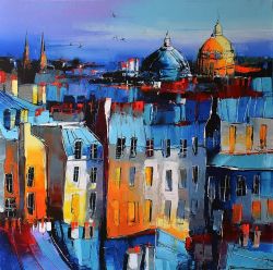 Peinture sur toile de Eric Le Pape Envolee Sur Paris 100x100 reproduction peinte à la main