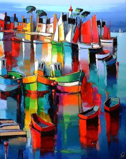 Peinture sur toile de Eric Le Pape Le Port En Fete 146x114 80f reproduction peinte à la main