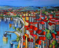 Peinture sur toile de Eric Le Pape Les Toits De Calvi reproduction peinte à la main