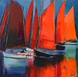 Peinture sur toile de Eric Le Pape Les Voiles Rouges 50x50 reproduction peinte à la main