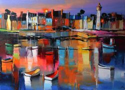 Peinture sur toile de Eric Le Pape Lever Sur Roscoff 40p reproduction peinte à la main