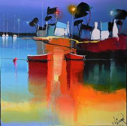 Peinture sur toile de Eric Le Pape Lumieres Bleues 40x40 1 reproduction peinte à la main