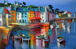 Peinture sur toile de Eric Le Pape Port De Peche reproduction peinte à la main