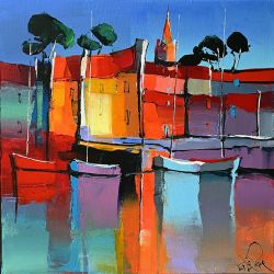 Peinture sur toile de Eric Le Pape Rue Du Clocher 40x40 1 reproduction peinte à la main