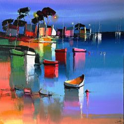 Peinture sur toile de Eric Le Pape Soiree Bretonne 80x80 3 reproduction peinte à la main
