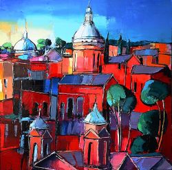 Peinture sur toile de Eric Le Pape Sur Les Toits De Rome 80x80 1 reproduction peinte à la main