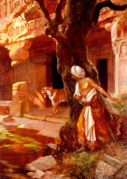 Peinture sur toile de Ernst, Attendre le tigre reproduction peinte à la main