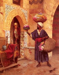 Peinture sur toile de Ernst, Le vendeur de fleurs reproduction peinte à la main