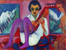 Peinture sur toile de Ernst Ludwig Kirchner, Joueur de Mandoline - 1921 reproduction peinte à la main