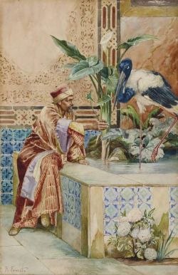 Peinture sur toile de Ernst Rudolf Fountain With Man And Stork reproduction peinte à la main