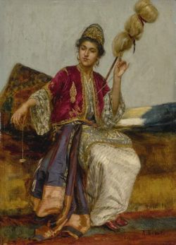 Peinture sur toile de Ernst Rudolf La Fileuse reproduction peinte à la main
