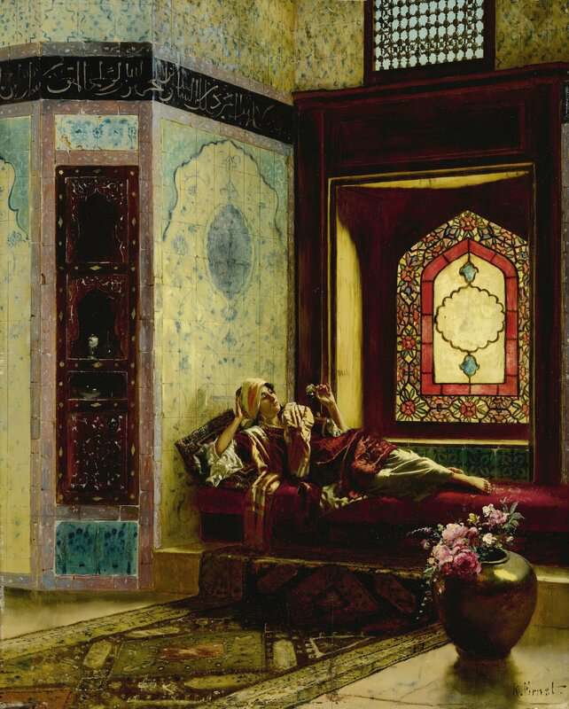 Ernst Rudolf Languorous Oriental Lady With A Rose