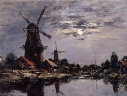 Peinture sur toile de Eugene Boudin Dutch Windmills 1884 reproduction peinte à la main