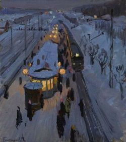 Evgeny Petrovich Bitkin Suburban Station 1970 reproduction peinte à la main