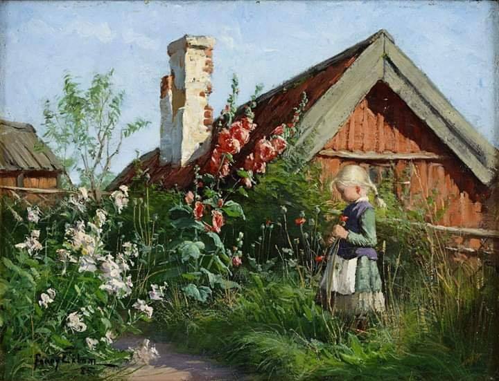 Fanny Brate Girl In A Blooming Garden 1885