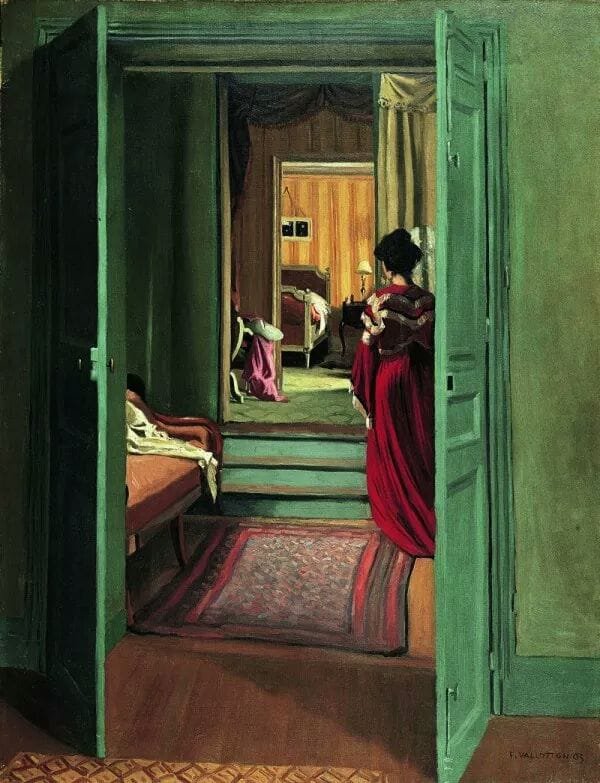Felix Valloton Interior With Woman In Red Seen From Behind 1903
