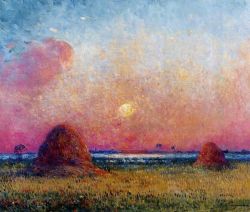 Ferdinand Puigaudeau Wheat Stack At Sunset reproduction peinte à la main