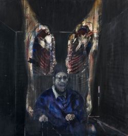 Peinture sur toile de Francis Bacon, Personnage avec quartiers de viande reproduction peinte à la main