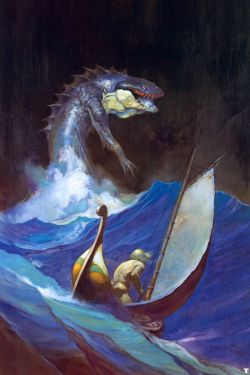Frank Frazetta Tarzan And Sea Monster reproduction peinte à la main