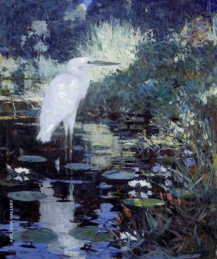 Frank Weston Benson White Heron In A Pool In A Garden C.1929