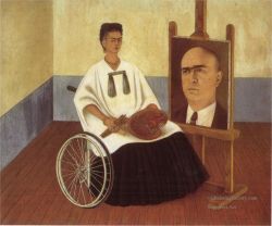 Peinture sur toile de Frida Kahlo, Autoportrait Avec Le Portrait Du Docteur Farill reproduction peinte à la main