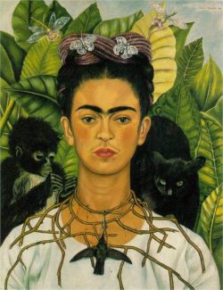 Peinture sur toile de Frida Kahlo, Autoportrait avec un collier d'épines et un colibri reproduction peinte à la main