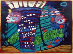 Peinture sur toile de Friedensreich Hundertwasser Exodus Into Space-sans Bords reproduction peinte à la main