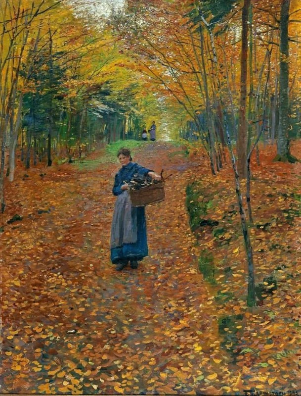 Friedrich Kallmorgen, Woman Gathering Wood In An Autumn Wood 1893