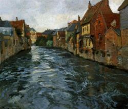 Frits Thaulow - Riverside View Of Abbeville 1894 reproduction peinte à la main