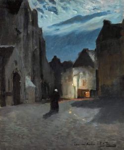 Frits Thaulow A Town By Moonlight reproduction peinte à la main