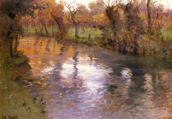 Frits Thaulow An Orchard On The Banks Of A River reproduction peinte à la main