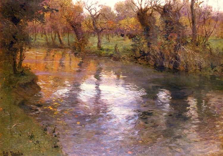 Frits Thaulow An Orchard On The Banks Of A River