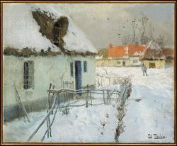 Frits Thaulow Cottage In The Snow - 1891 reproduction peinte à la main