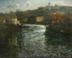 Frits Thaulow Moonlight Canal Scene reproduction peinte à la main