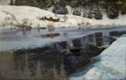 Frits Thaulow Winter At The River Simoa reproduction peinte à la main