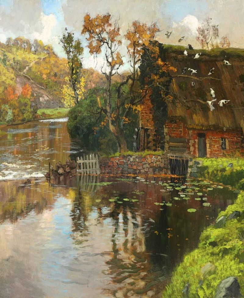 Fritz Thaulow Cottage By A Stream - 1901