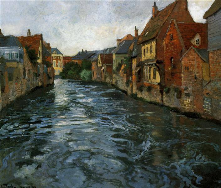 Fritz Thaulow Riverside View Of Abbeville - 1894