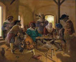 Peinture sur toile de Gabor Vida Cheerful Group Playing Dice reproduction peinte à la main