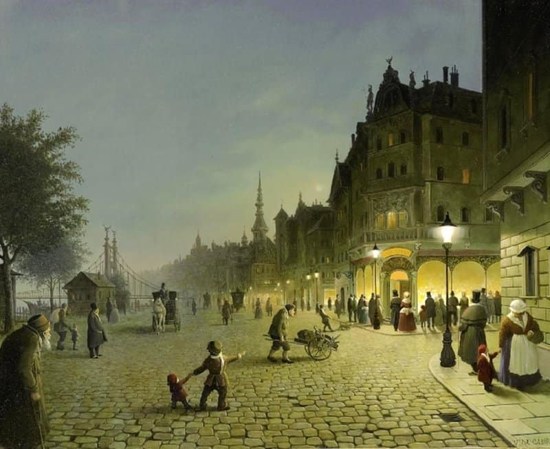 Gabor Vida The Gold Mine. Amazed Passers-by In Front Of A Store S Brightly Illuminated Shop Window