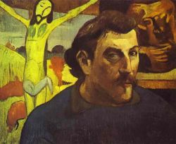 Peinture sur toile de Gauguin, Autoportrait avec le Christ jaune reproduction peinte à la main