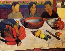 Peinture sur toile de Gauguin, Le repas - Les bananes reproduction peinte à la main